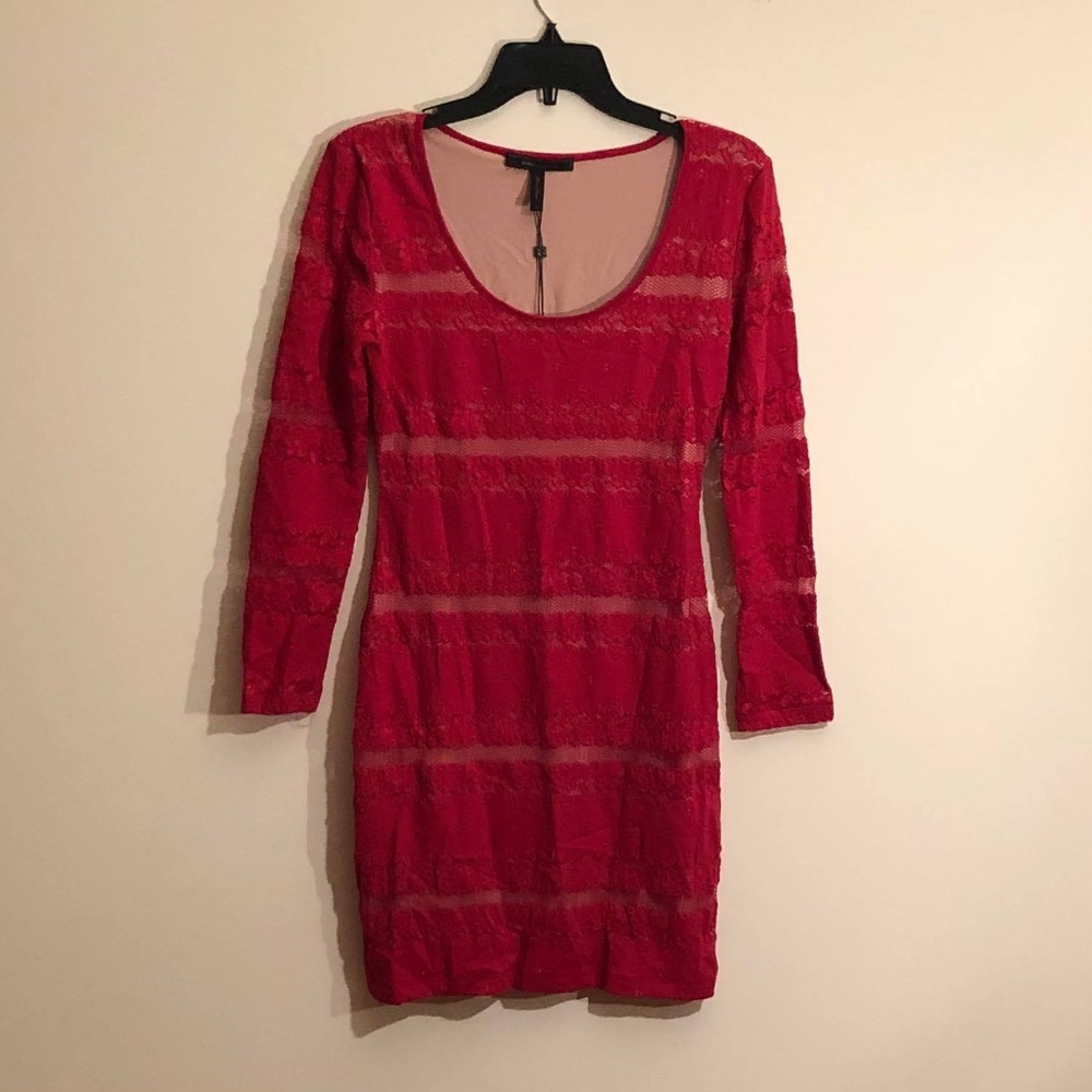 Sexy red stretchy lace mini dress BCBG MaxAzria